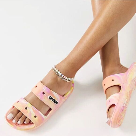 Crocs | Classic Marbled Sandals Orange Sherbet Unisex Men’s Sz 5 Women’s 7 - Picture 1 of 14